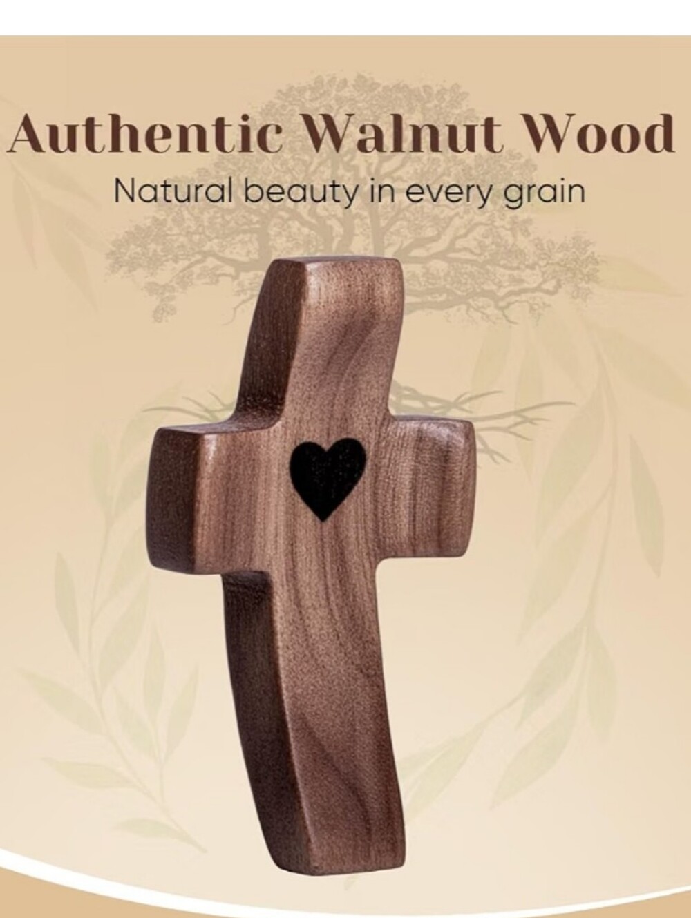 NWOT Authentic Walnut Wood Cross with Heart